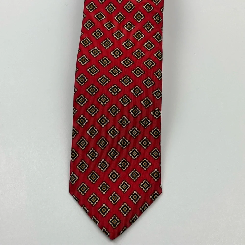 JZ Richards 100%‎ Silk Neck Tie Mens Red Geometric Print Made In USA